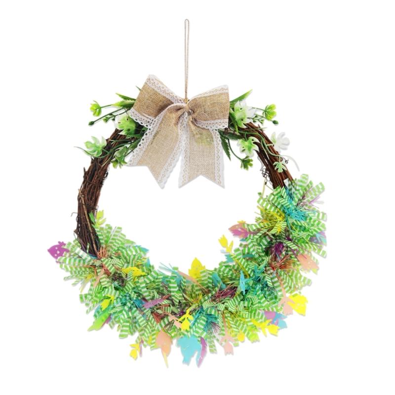 

Spring Holiday Wreath with Colorful Eggs Strips Bows Designing Optional for Home and Store front Decoration