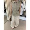 Yuan Pai, Full Linen Temperament Belt Sleeveless Shirt 1116 Summer New Pocket Commuter Sleeveless Top A6117