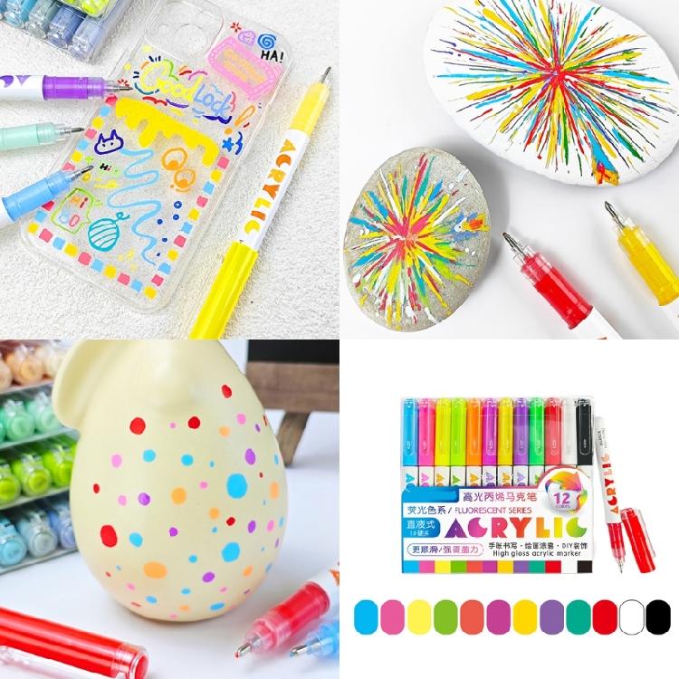 12Pack Glowing in the Dark Acrylic Paint Markers Pen Non Skip Ink Flow for Crafts and Decorations