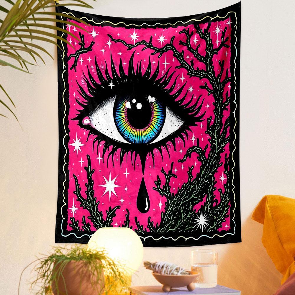 "Cosmic Eye with Tear on Pink" Patterned tapestry home decor, suitable for bedroom and living room, gift