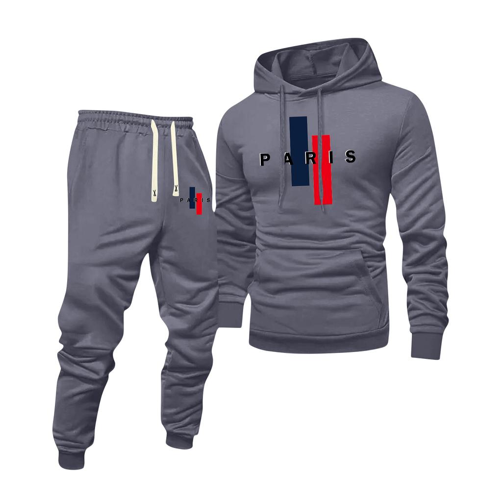 Men's Printed Hooded Sweatshirt And Sweatpants Casual Sports Suit