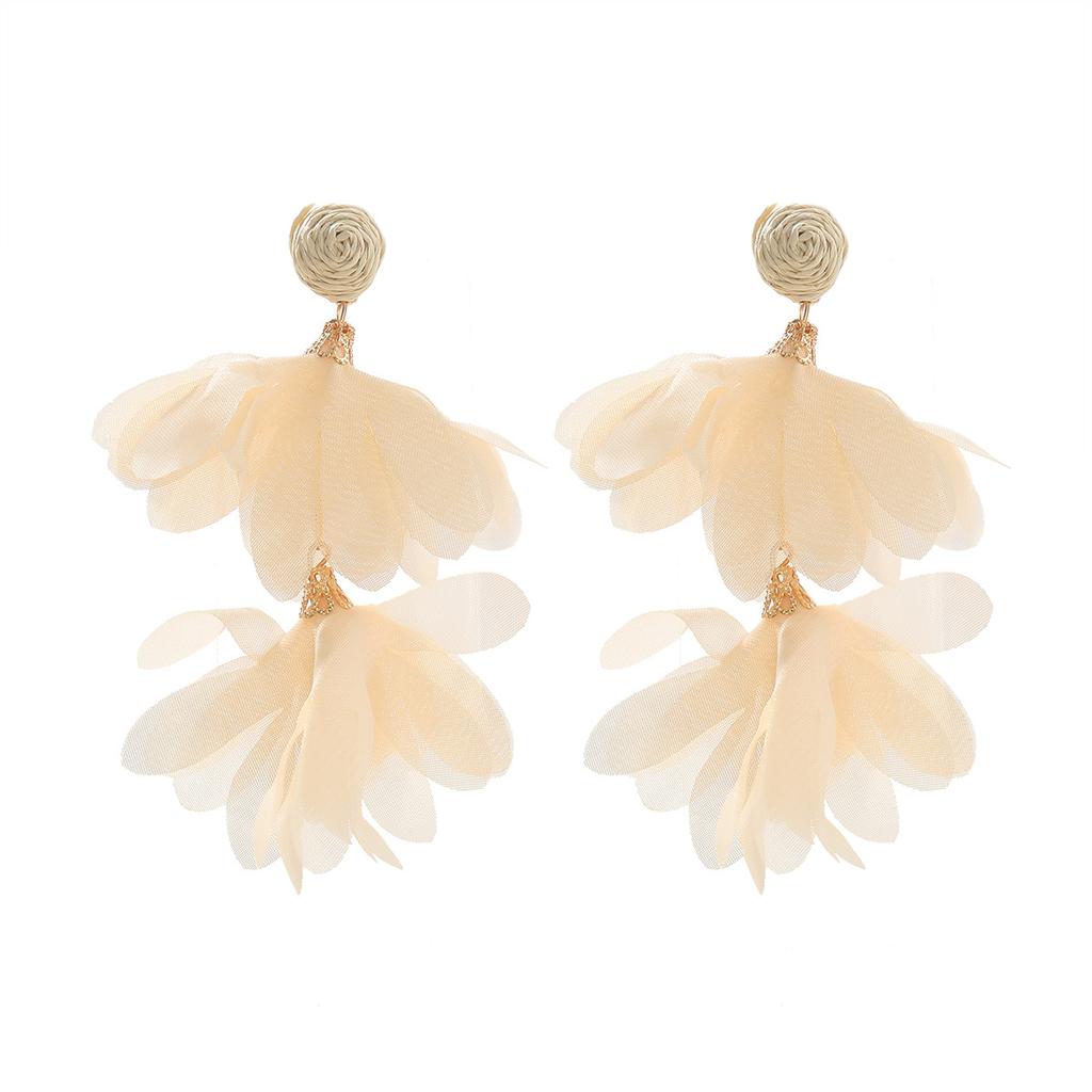 New Floral-style Fringed Fabric Earrings, Handcrafted, Niche Geometric Round Petal Earrings