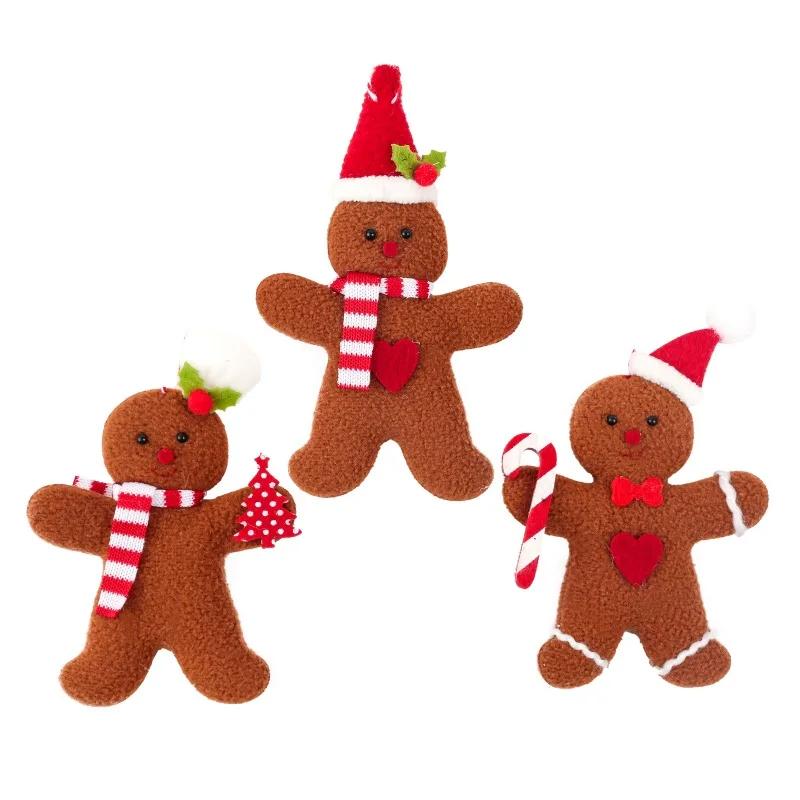 3Pcs Christmas Fuzzy Gingerbread Man Dolls – Xmas Tree Hanging Ornaments New Year Kids' Gift Festive Home Christmas Decorations