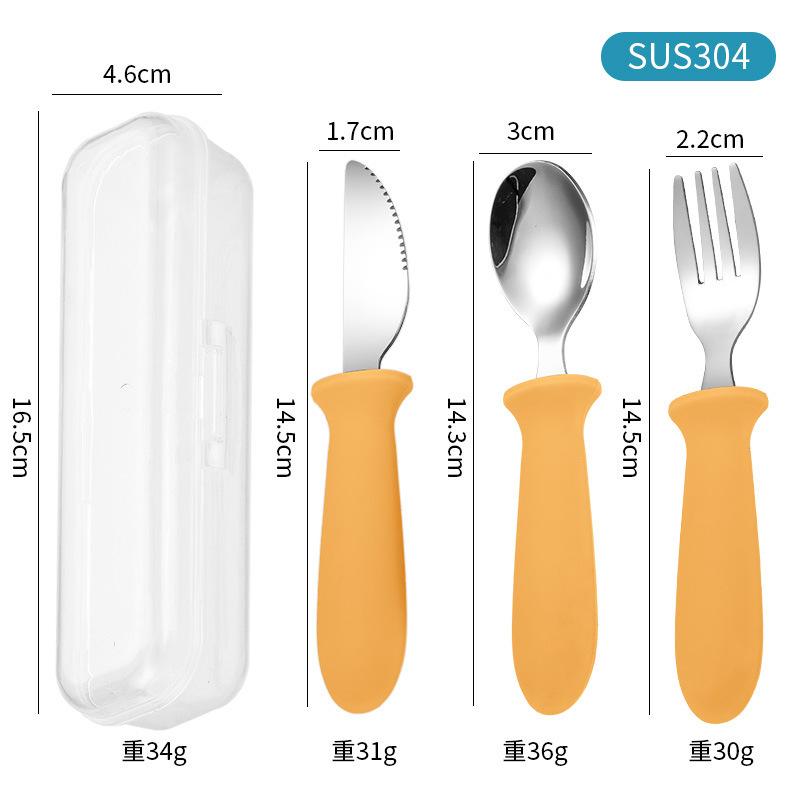 Silicone Handle 304 Stainless Steel Children's Knife, Fork and Spoon 3-piece Cutlery Children's Fork and Spoon Portable Tableware