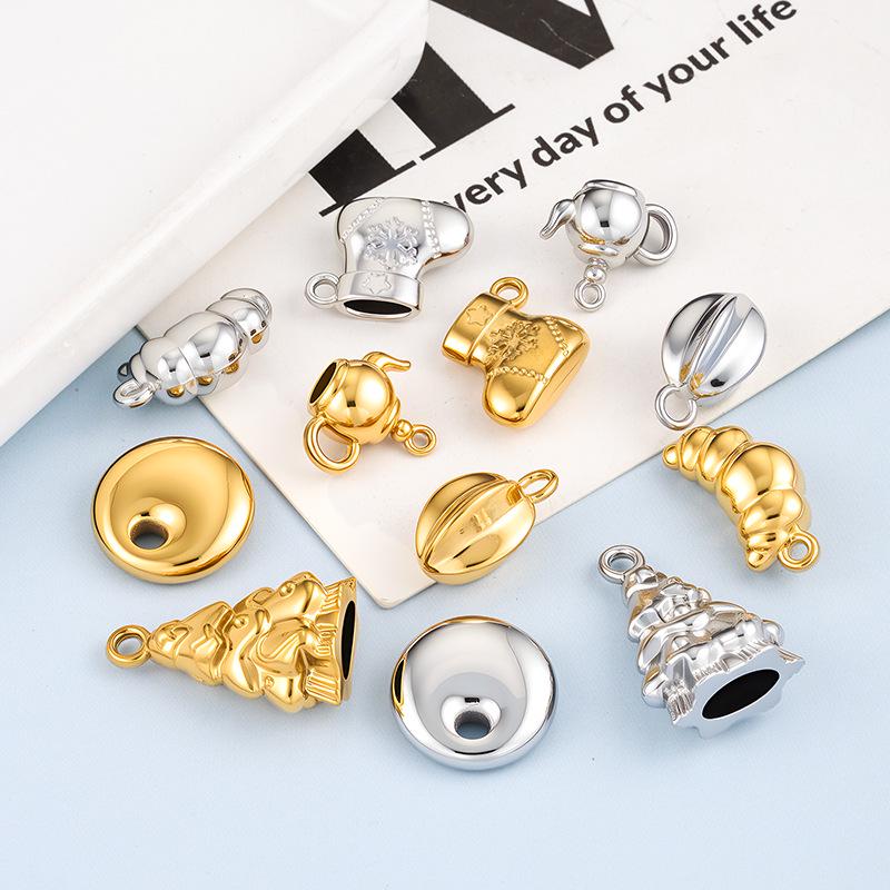 Simple Stainless Steel Christmas Tree Teapot 3D Charm Pendant for DIY Earrings & Necklaces - Titanium Steel Handcrafted Jewelry Accessory.