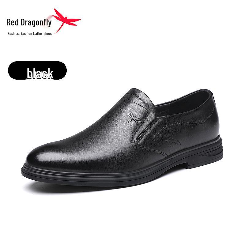 Red Dragonfly Men s Autumn Slip-On Genuine Leather Derby Shoes - Casual & Formal Pointed Toe Cowhide. 38