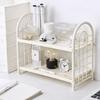 Plastic Double Layer Storage Rack Space Saving Desktop Organizer Shelf Hollow Out Organizer  Office