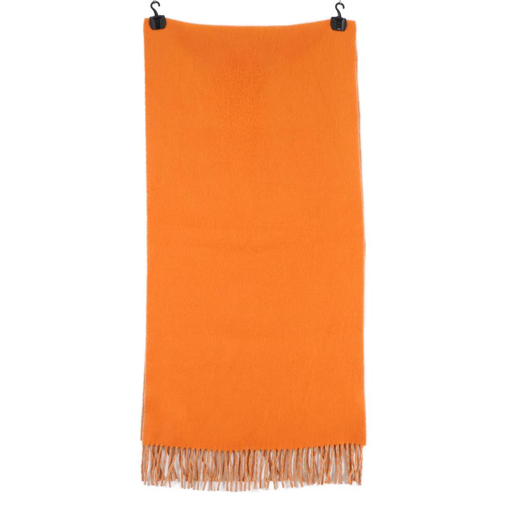 Hermes Embroidered Logo, Cashmere, Fringe Scarf Orange / beigeUsed