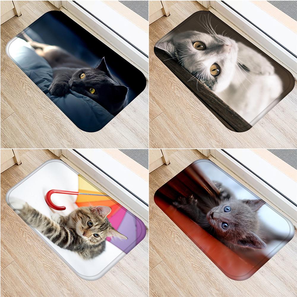 

Дверной коврик для улицы, кухни, гостиной, напольный коврик, небольшой ковер, домашний декор, нескользящий замшевый коврик с милым котом и животным узором