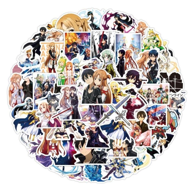 50pcs Sword Art Online Anime Stickers DIY Laptop Suitcase Luggage Skateboard Cartoon Asuna Kirito SAO Decals Gift Toy