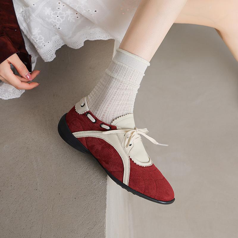 Fashion 2025 Autumn New Women Sheep Suede Sneakers Hollow Training Sport Shoes Contrast Casual Daily Shoes Mid Heel Platforms Sneakers
