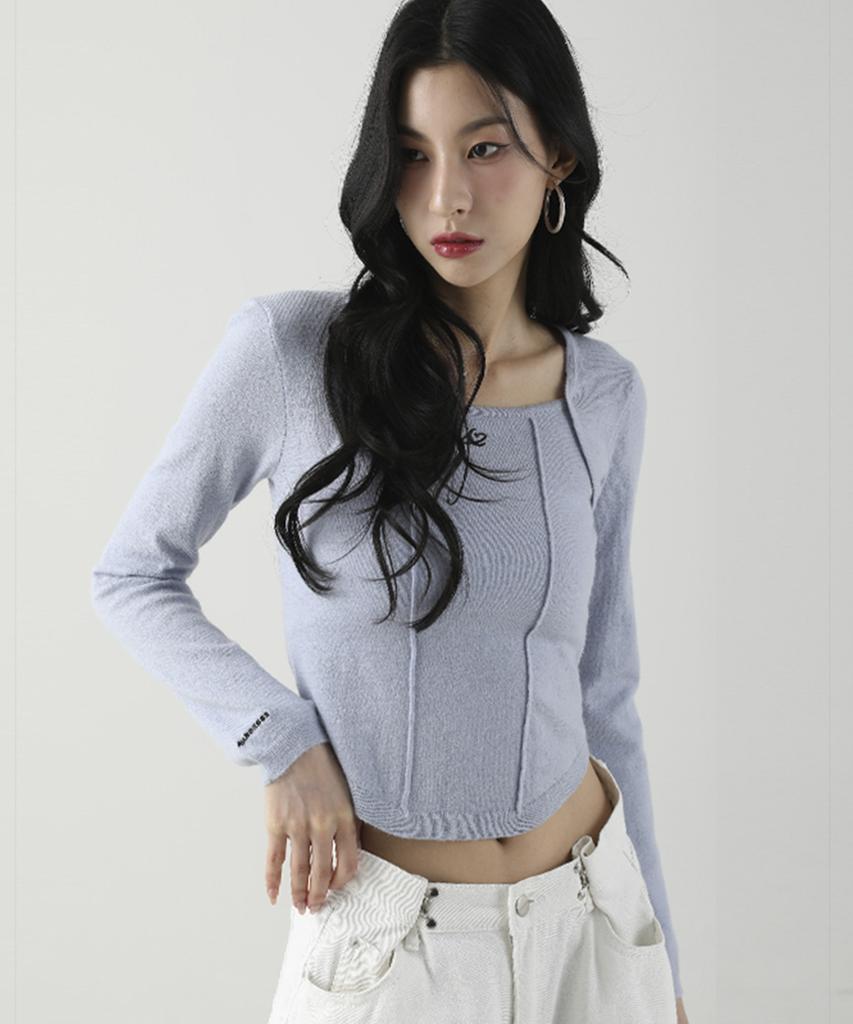 AVANDRESS Square Neck Line Crop Long Sleeve Knit Sora