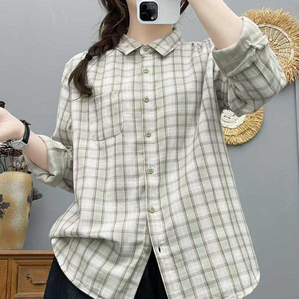 2026 Spring Women's Casual Plaid Long Sleeve Lapel Shirt - Versatile, Age-Reducing, and Relaxed Style