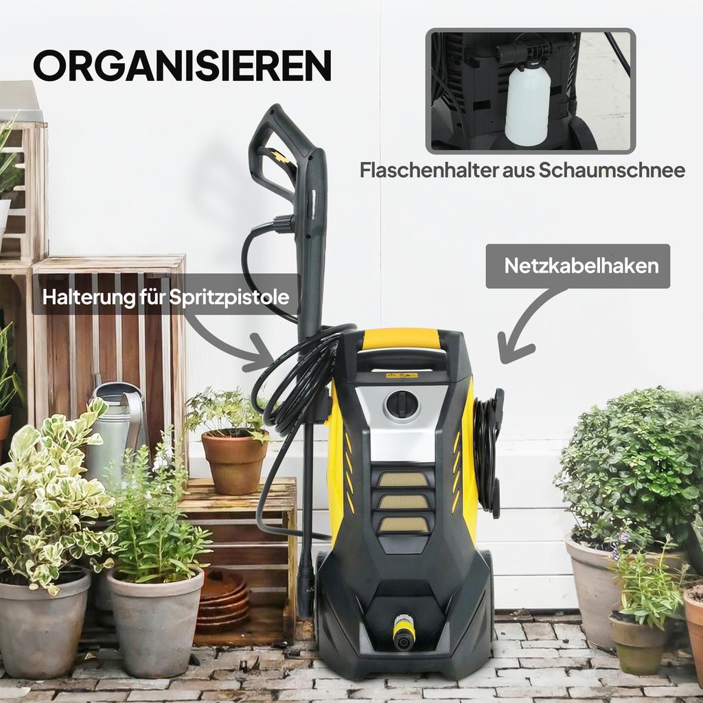 High Pressure Washer With Aluminum Pump 135 Bar Maximum Pressure 1800W Power 540 L H 5M Hose Adjustable Nozzle And Handles
