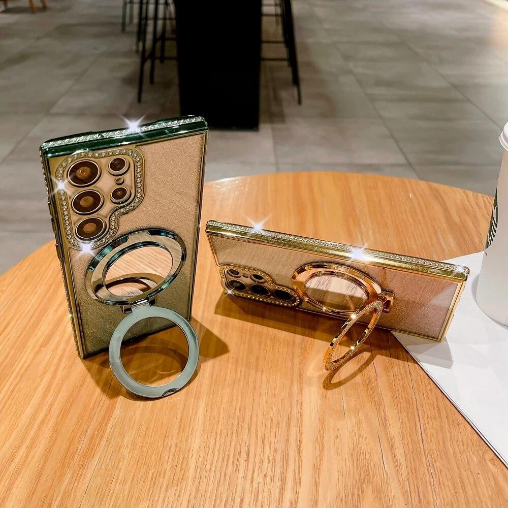 Make Up Mirror Magsafe Stand Holder Case For Samsung S24 Ultra S23