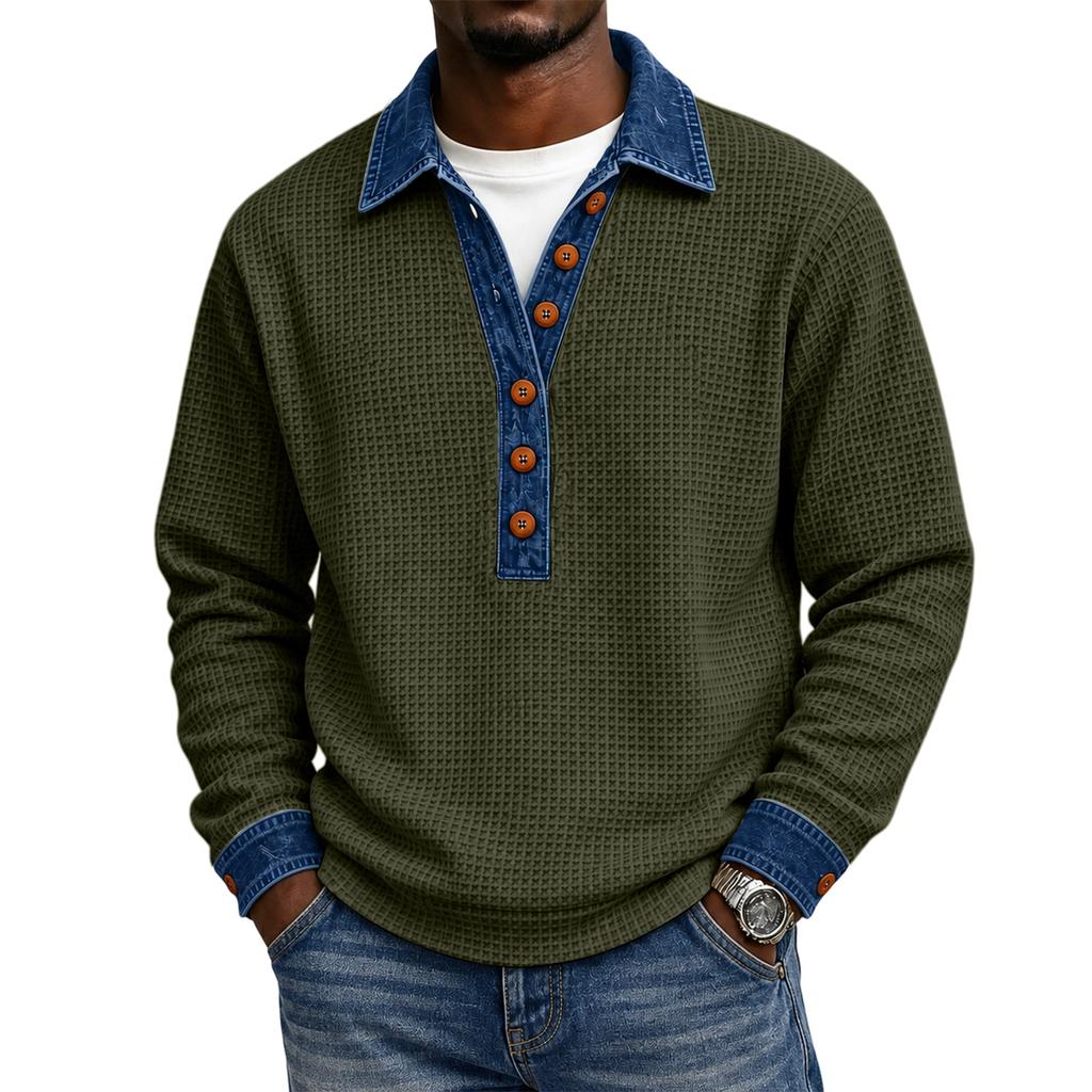 Herren Freizeit Pullover mit Knöpfen, Langarm, Lockerer Schnitt, Gestrickt, Farbe