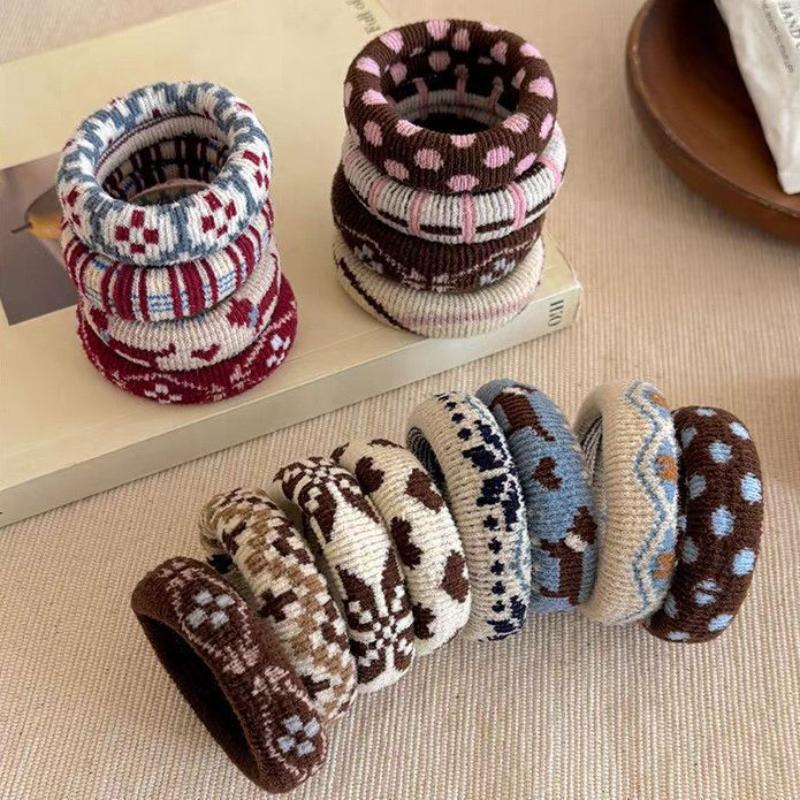 4Pcs/Set Elastic Hair Ropes Ethnic Pattern Hairband For Women High Ponytail Holder Scrunchies Rubber Band Hair Accessories