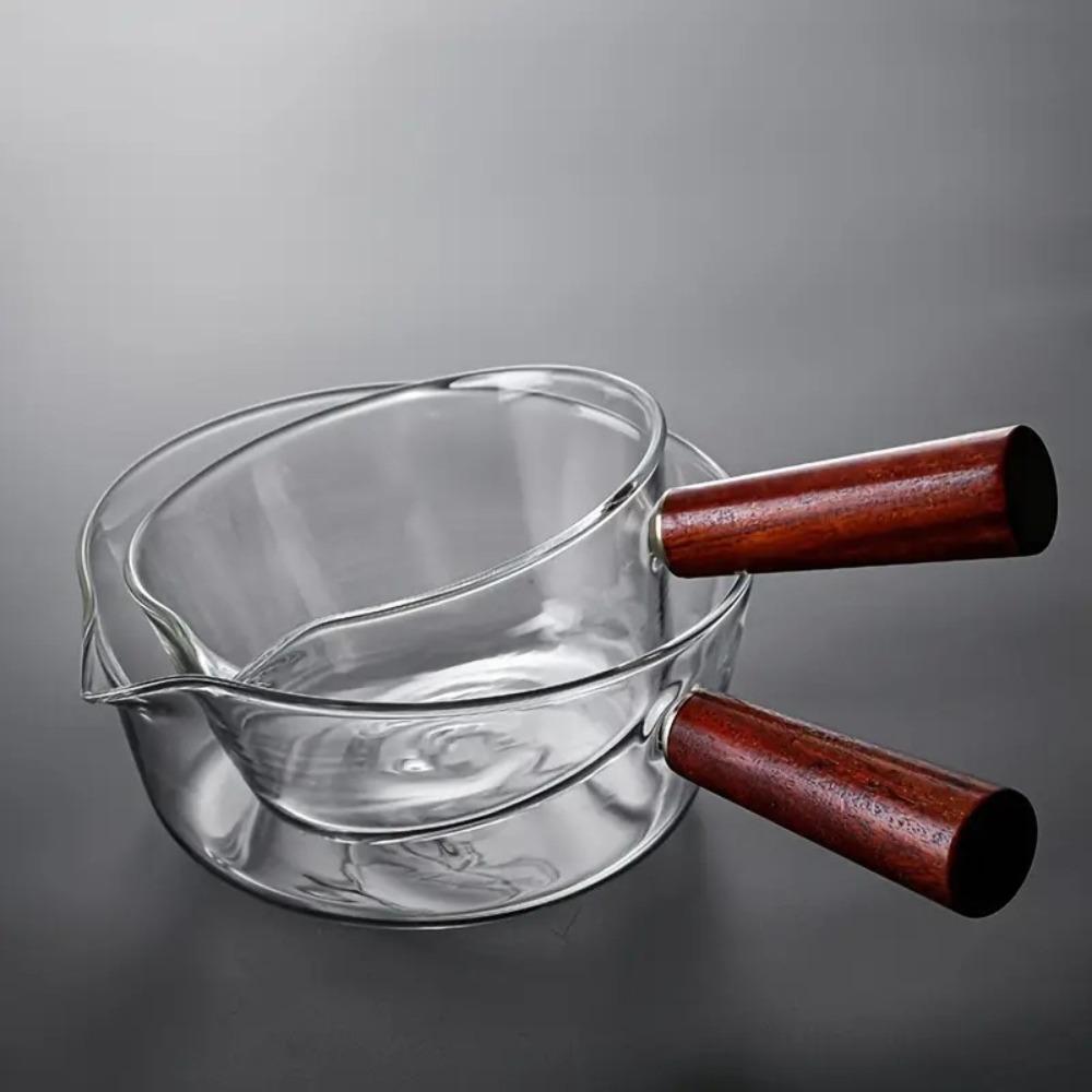 Creative Wood Handle Glass Milk Pot Heat-resistant Heating Saucepan Transparent Mini Butter Warmer Pot Dormitory