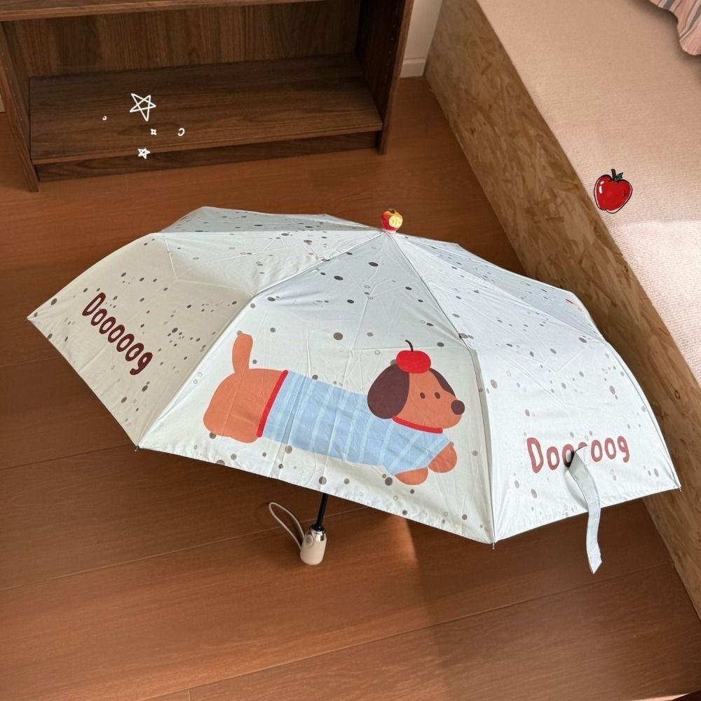 Dog Pattern Cartoon Dachshund Folding Umbrella Sausage Dog Automatic/Manual Sunshade Umbrella Cartoon Tri-folded Umbrella Iron&8K