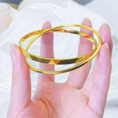 Pulseira de Elo de Ouro Vietnamita Duplo Anel para Mulheres - Joia Bangles Estilosa de Luxo Leve.