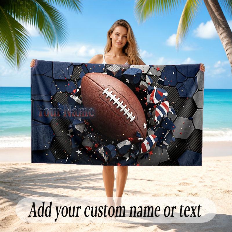 American Football Theme Beach Towel Personalized Custom Name & Text Soft Quick Dry Beach Towel for Swimming Travel