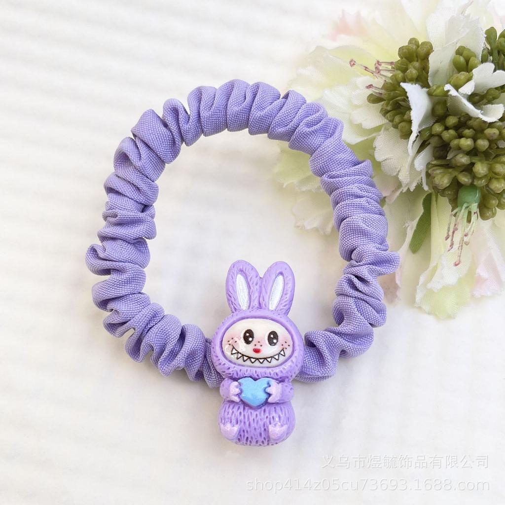 5 Fotos Dibujos Animados Labubu Goma Elástica para el Pelo Blanca Rota para Mujeres y Niños