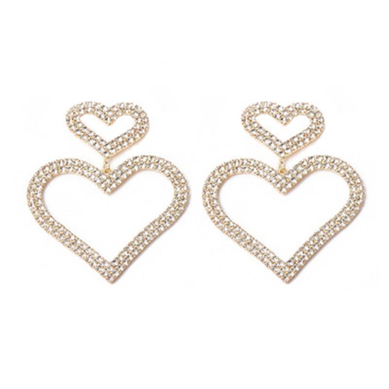 1Pair Ladies Elegant Double Heart Rhinestone Pendant Earrings - Shining Party Jewelry, Valentine's Day, Anniversary, Birthday, Mother's Day Gifts