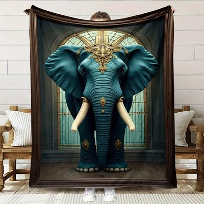 Bohemian Elegant Elephant Pattern Flannel Printed Blanket Suitable for All Seasons Suitable for Living Room Office Sofa Travel