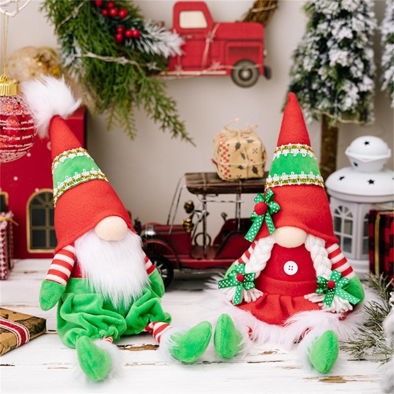 Party Red Green Gnome Doll Ornament Holiday New Year Decoration Supplies for Indoor Outdoor Garden Yard Decoration Gift