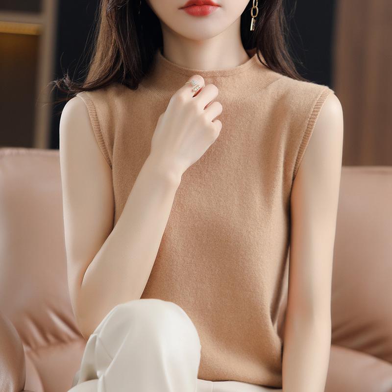 Thin Short-sleeved Half-high Neck Knitted Vest In Summer Loose and Fashionable Versatile Sleeveless Suspender Knitted Sweater