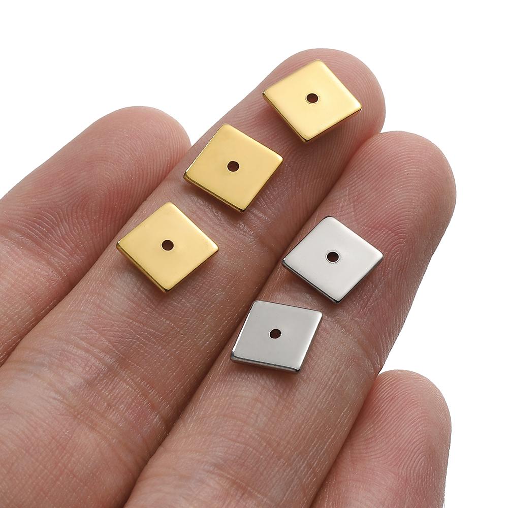 50pcs 8mm Stainless Steel Square Flat Spacer Beads Loose Beads Hole 1.3mm Gold Color Bead for Jewelry Making DIY Wholesale
