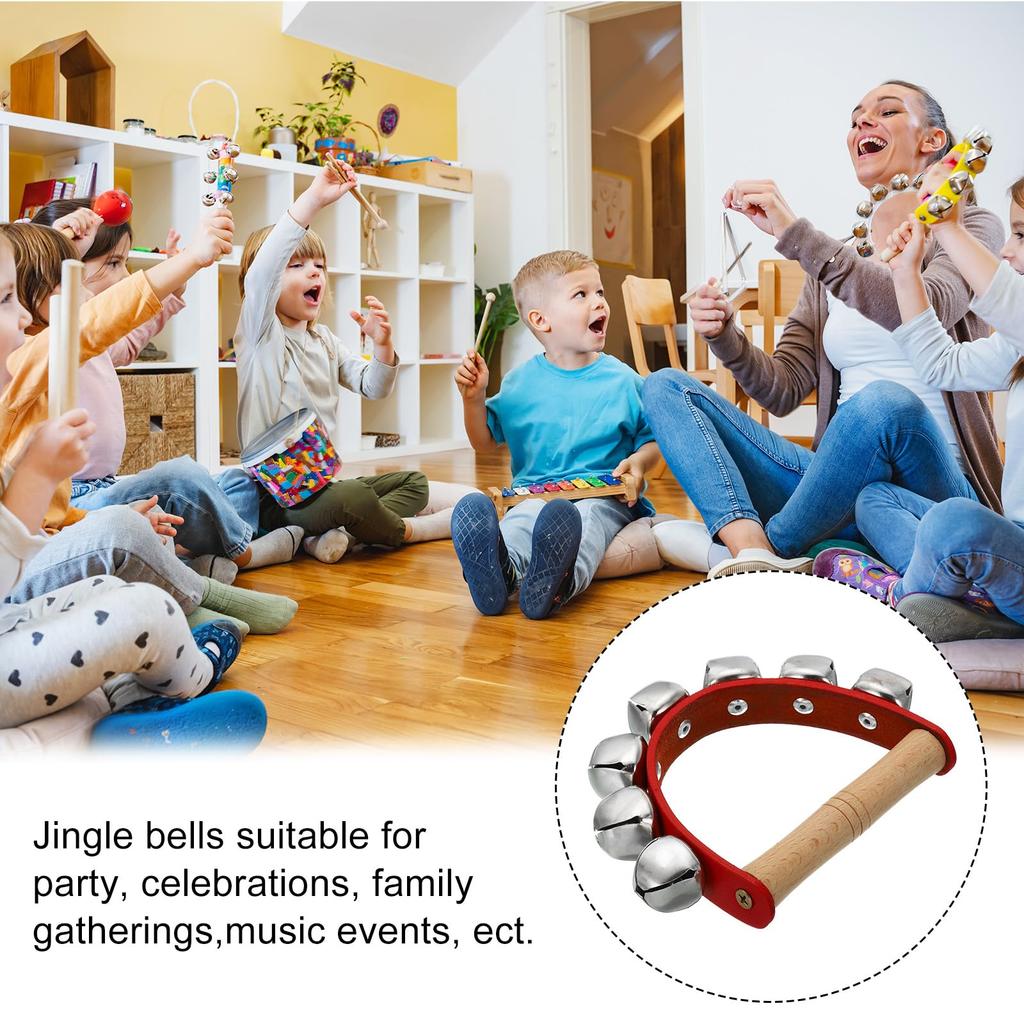 PATIKIL 6-Piece Jingle Bell Hand Bells, Wooden Percussion Wrist Bells for Music Classes, Parties, and Christmas, Red