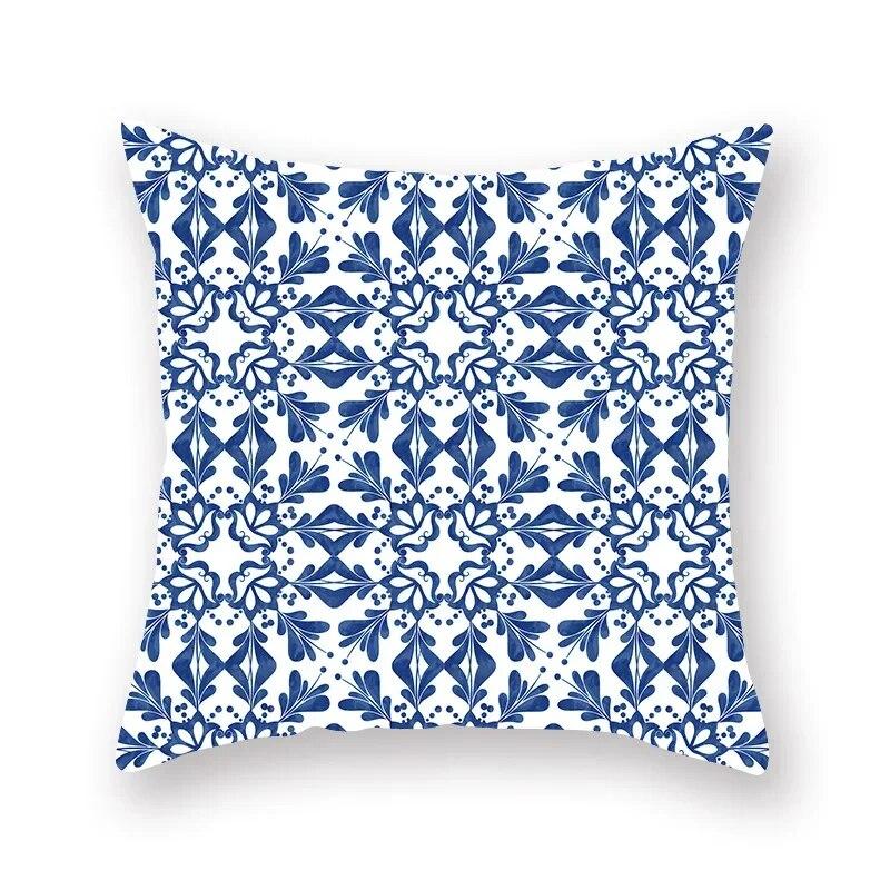 Blue Mandala Flower Geometric Print Pillowcase Living Room Sofa Bedroom Car Office Cushion Cover Home Decoration Ornament