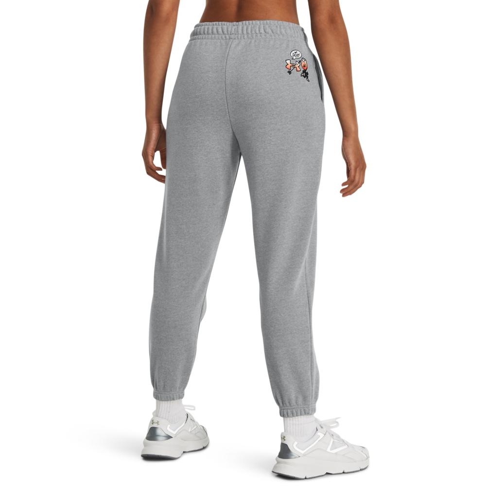 Under Armour Pantalon d'entraînement en maille de coton épais à lacets avec imprimé de lettres de dessin animé pour femme Gris 1379831-011