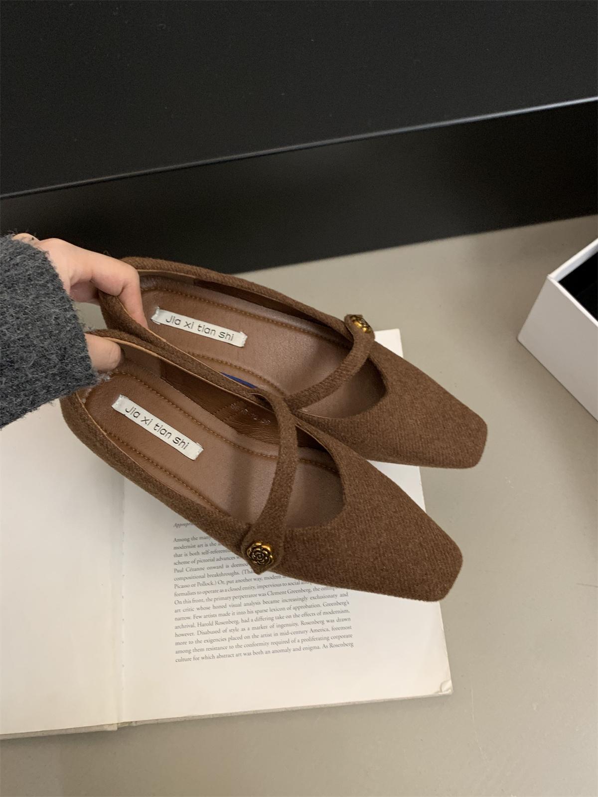 

Fashion Comfort Ballet Work Shoes for Women Belt Buckle Square Toe Chunky Heel Shoes Mid-heel Daily Mary Janes Retro Buckle Brown Shoes 35 коричневый