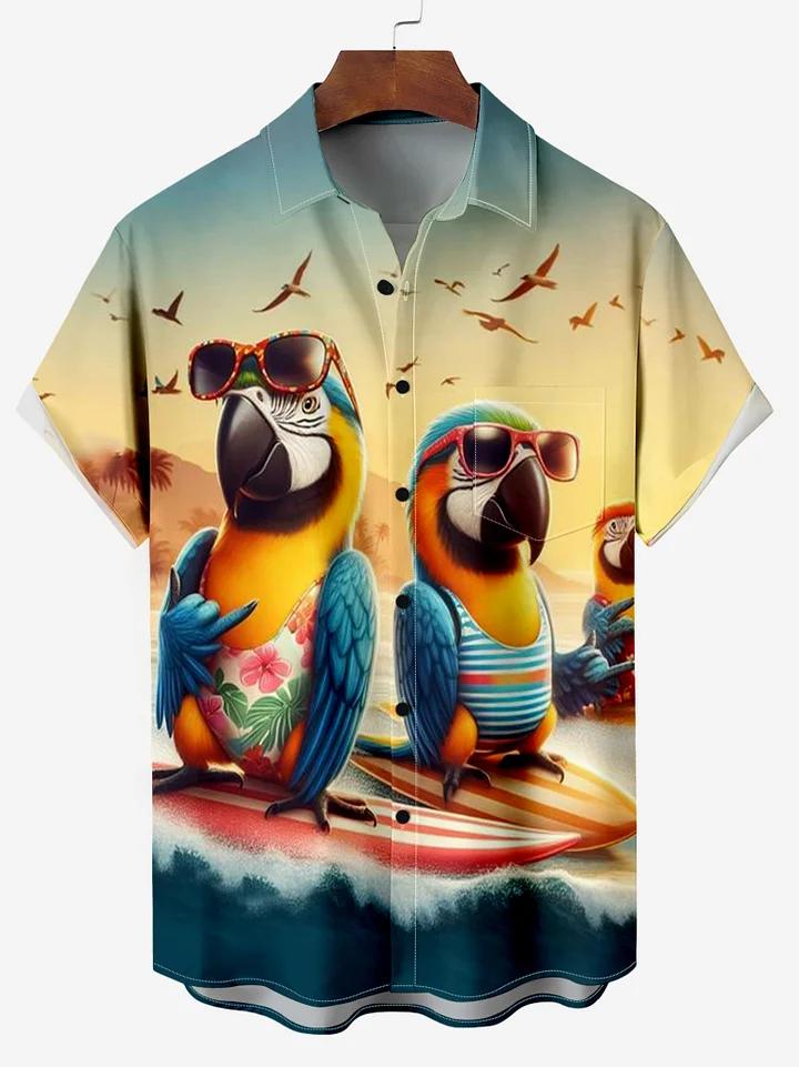 Attractive Parrot Men s Guitar Hawaiian shirts 3D Print Men s Summer Loose Beach Oversize Short-sleeved Top Men s Shirts For boy S