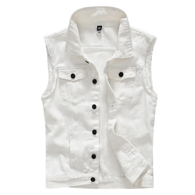 Kule Spring Korean Slim Fit Men's Trendy White Denim Vest