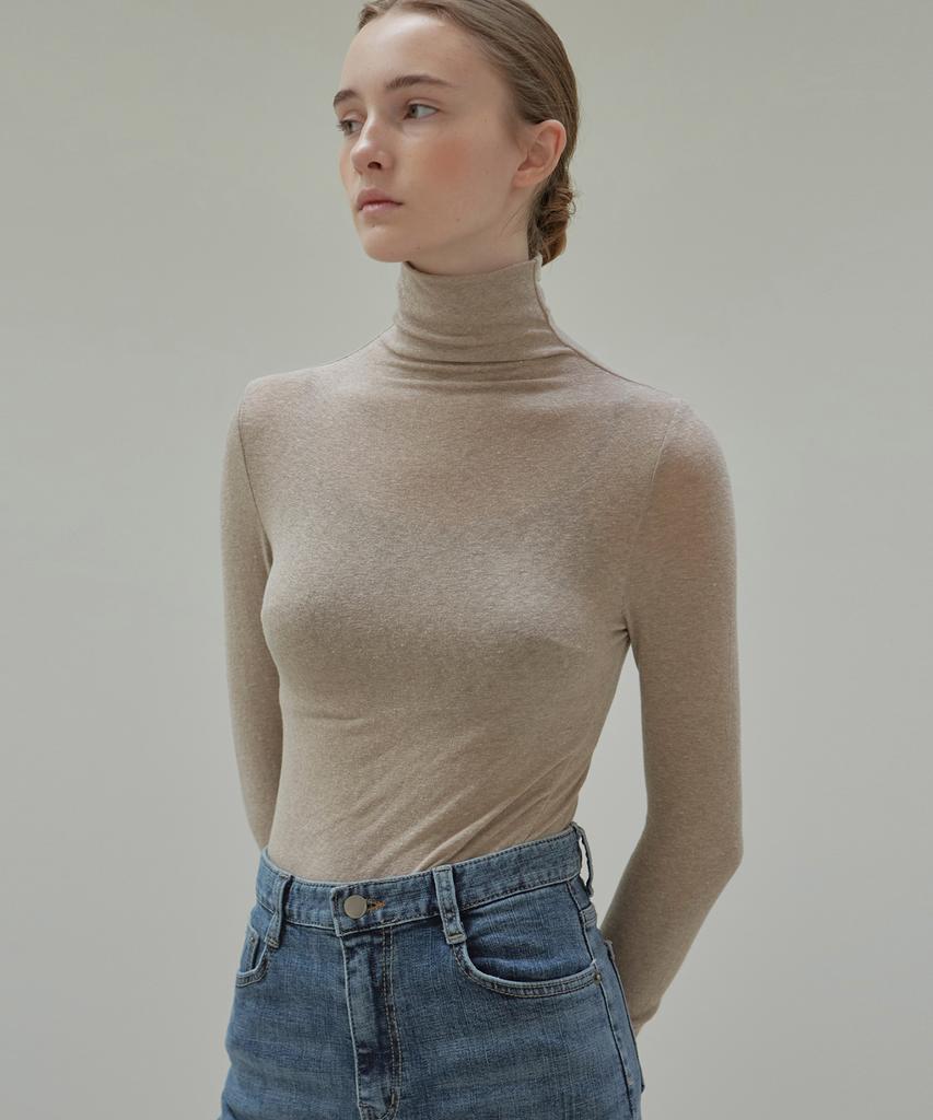 Nigaennikol [Essential] Turtleneck Slim Knit Top_Cocoa