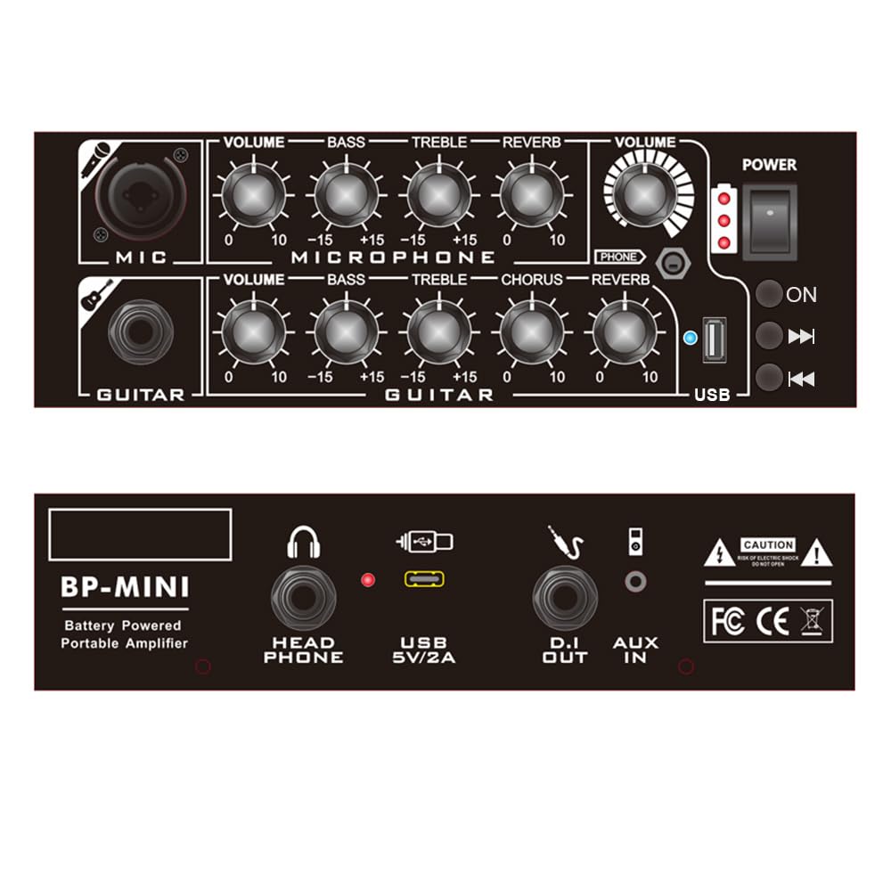 Coolmusic BP MINI Acoustic Guitar Rechargeable Portable Amplifier with BT Speaker and Mic Treble and Chorus Effects Amplifier, 30-Watt Input, Volume,