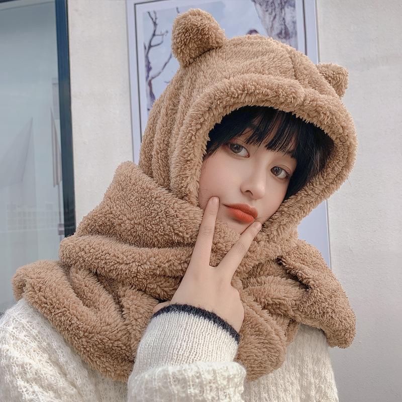 Korean Version of Autumn and Winter Hat Scarf Gloves One Piece Three Piece Warm and Cold Proof Scarf Cute Fashionable Ear-protecting Plush Hat