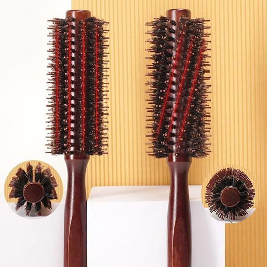 Boar Bristle Round Hair Brush Ergonomic Wooden Handle Men Women Hair Straightening Curling Volumizing Detangling Styling Comb