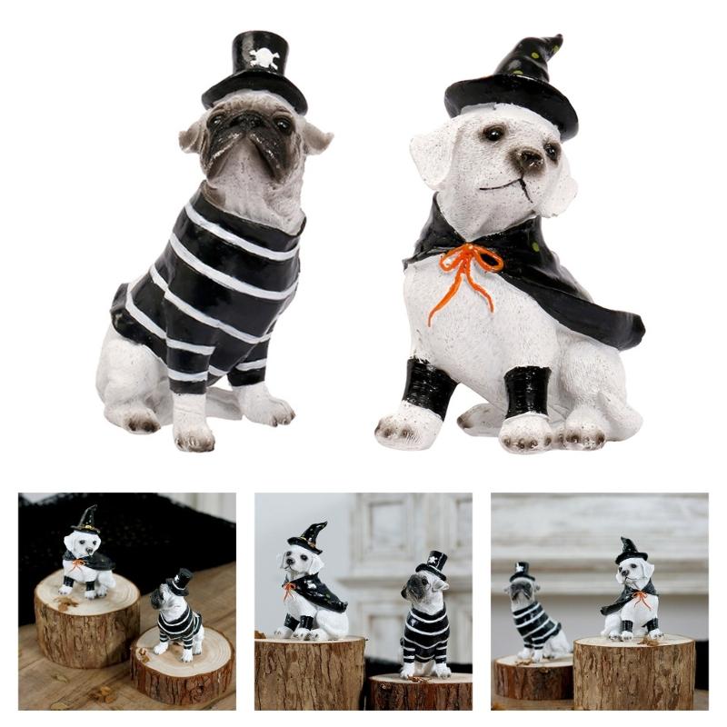 Witches/Pirate Dog Figurines Resin Sitting Dog Statue Animal Sculptures Garden Decors Halloween Decorations for Porch