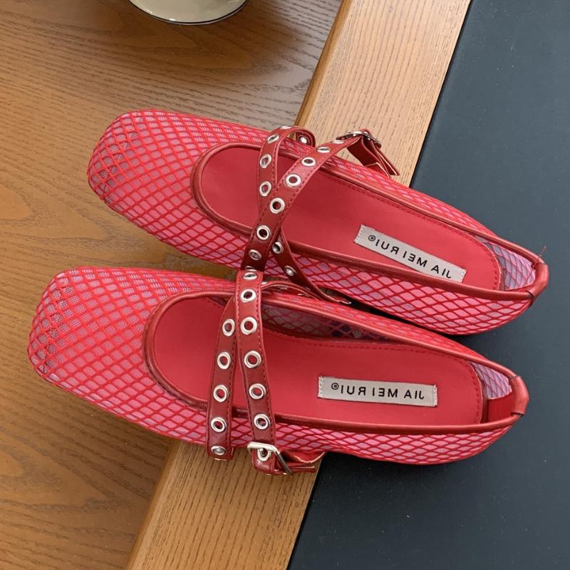 Fashion Breathable Mesh Flat Sandals Women Fashion Cross Tied Buckle Mary Jane Shoes Concise Comfortable Square Toe Brand Designer Shoes