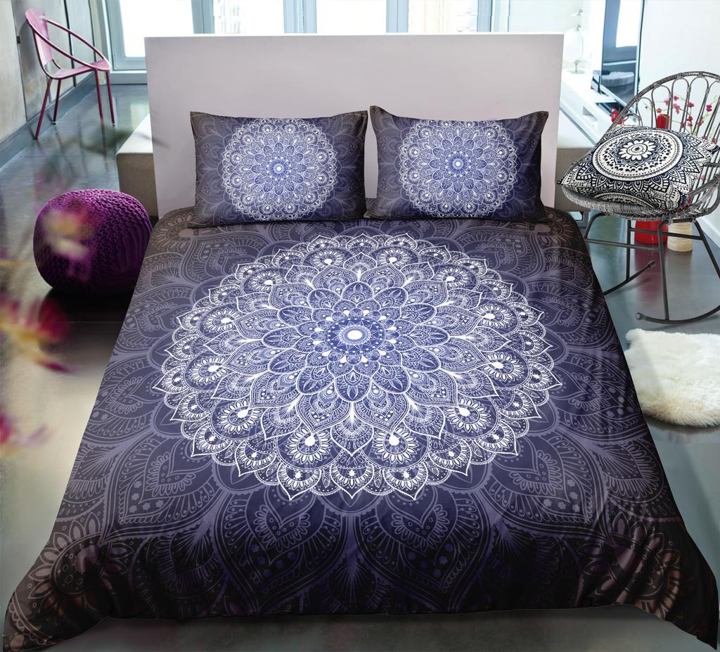 Bohemian Mandala Printed Home Bedding Set, Bedroom Soft Duvet Cover, Pillowcase, 2 or 3 Pieces Full Size Home Decoration