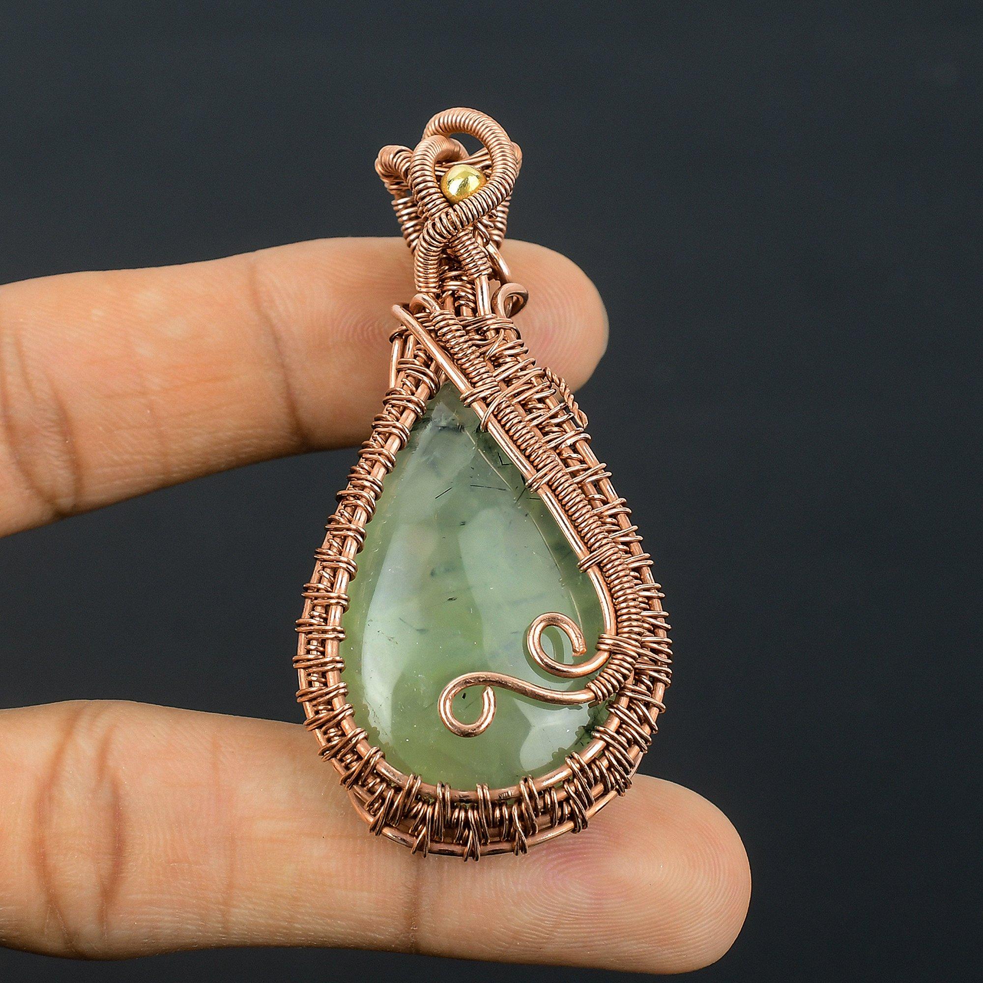 

Prehnite Jewelry, 999 Copper Wire Wrapped Pendant Handmade Gemstone Jewelry, Gifts For Wife Brand New Pendant 2.55 Inches