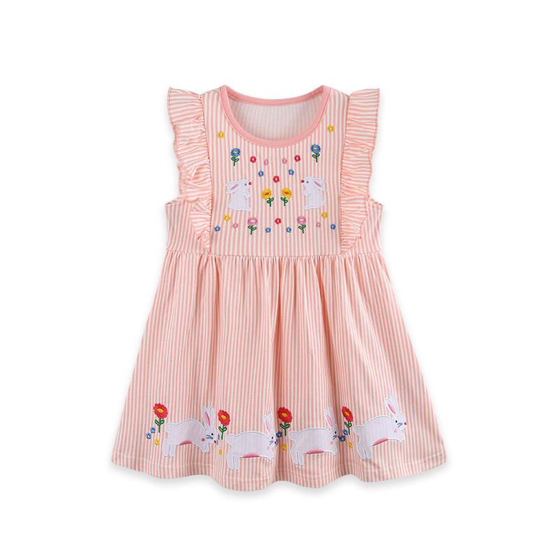 European Embroidered Rabbit Sleeveless Summer Dress for Girls - Children s Round Neck Princess Style 4Y (110cm)
