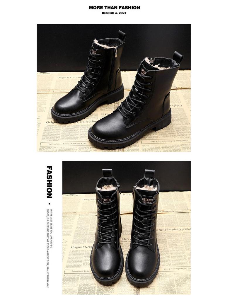 Women's British Style Round Toe Martin Boots - Autumn/Winter 2024, Thick Sole with Plus Velvet, Short Boots for Female Students