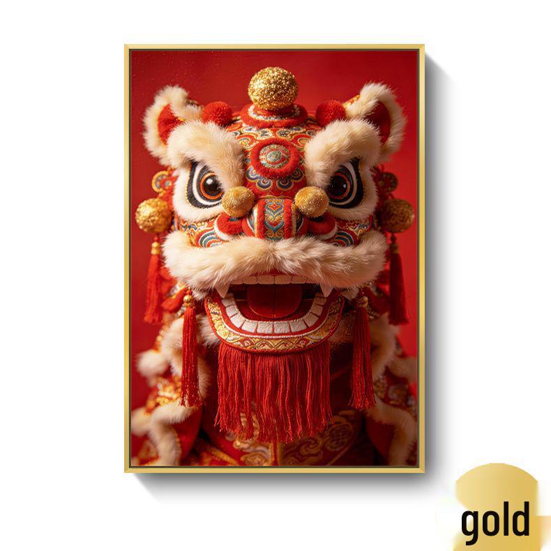 Chinese Festival Lion Dance Decorative Wall Art: Oil Canvas Mural