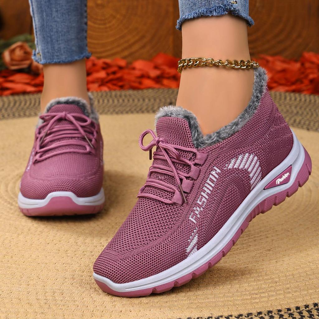 Casual Women's Knit Sneakers with Plush Lining Lightweight Breathable Athletic Shoes for Everyday Walking and Outdoor Activities