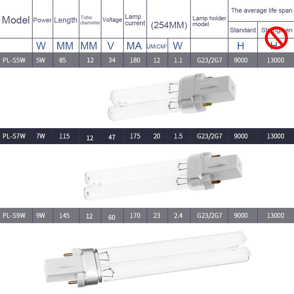 G23/2G7 Lamp 253.7nm 254nm Water Air Purification 9W H Shape Tube, G23/2G7 Lamp